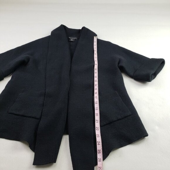Tahari Merino Wool Open Front Sweater Womens Large Black Heavyweight Cardigan - Picture 8 of 8